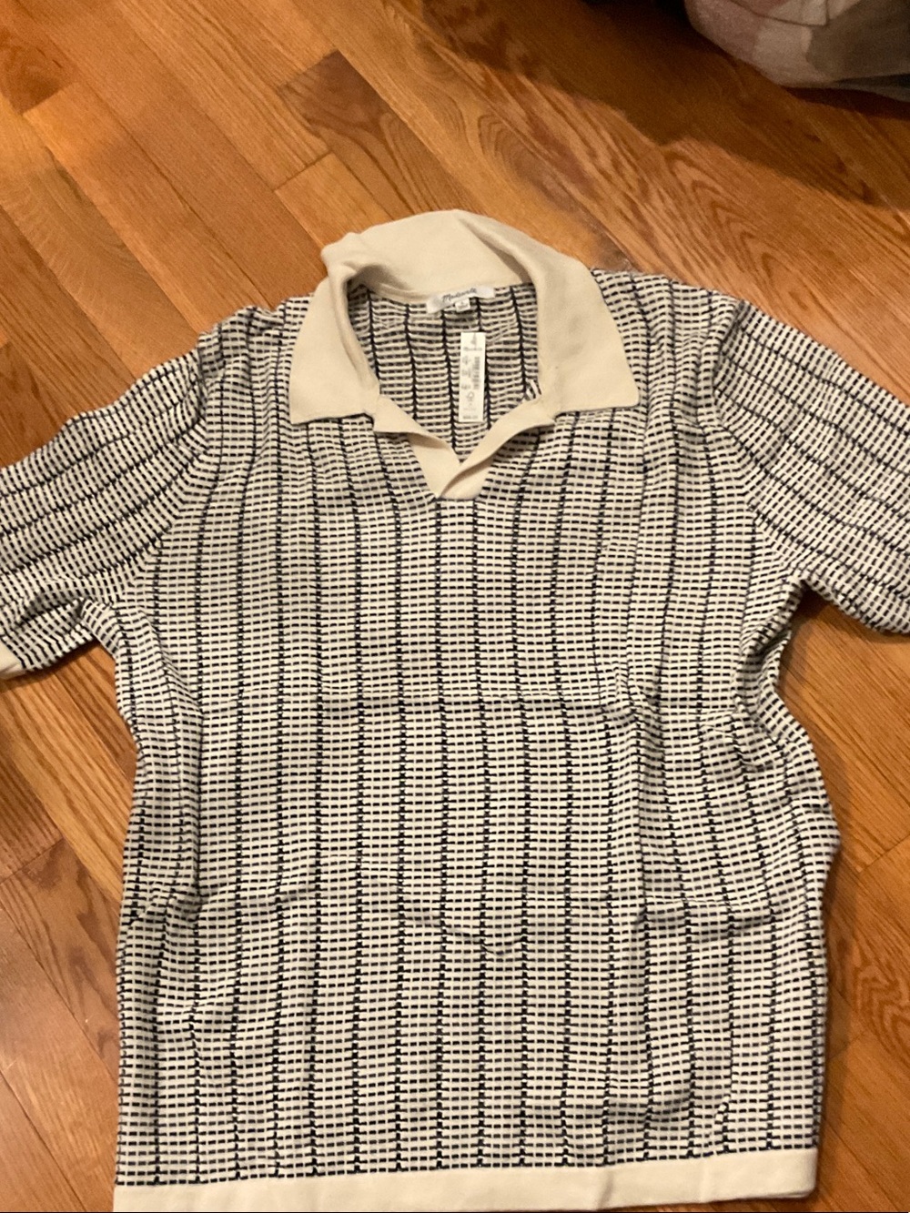 Madewell Cream and Black Knit Short-Sleeve Polo